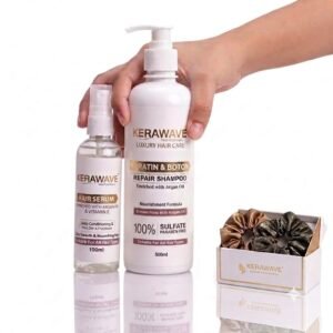 Keratin Shampoo (500ml) with Hair Serum(100ml) | with 2 pcs of scrunchies | Sulfate-Free, With Argan Oil & Wheat protein, Hair Fall Control & Frizz-Free Shine, For All Hair Types
